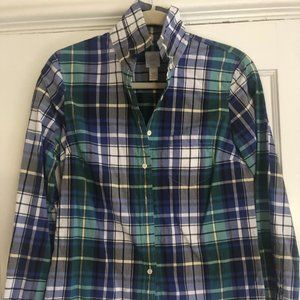 J. Crew "The Boy Shirt" navy and green plaid button up